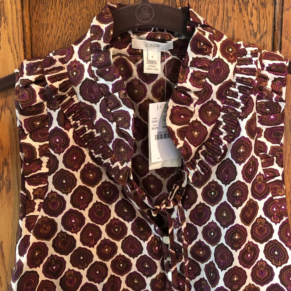 J. Crew Printed Antique Ruffle Silk Sleeveless Top